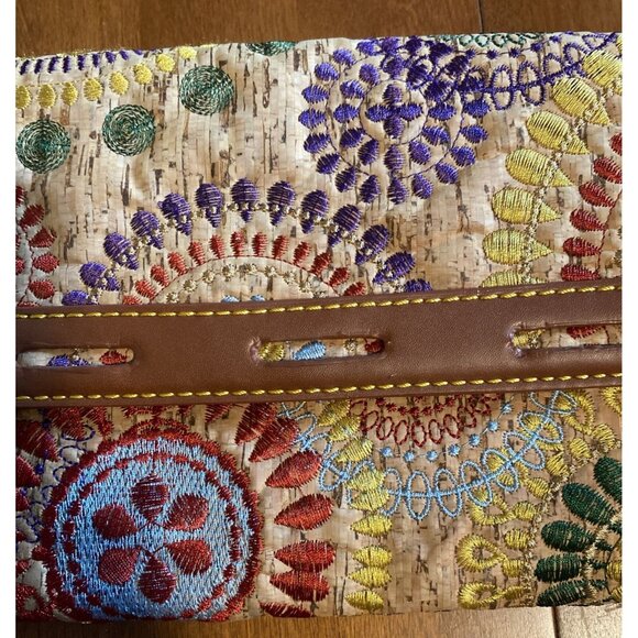 Sondra Roberts Cork Clutch, Bag, Purse Embroidered Detailed Snap Rectangular Med - Picture 5 of 16